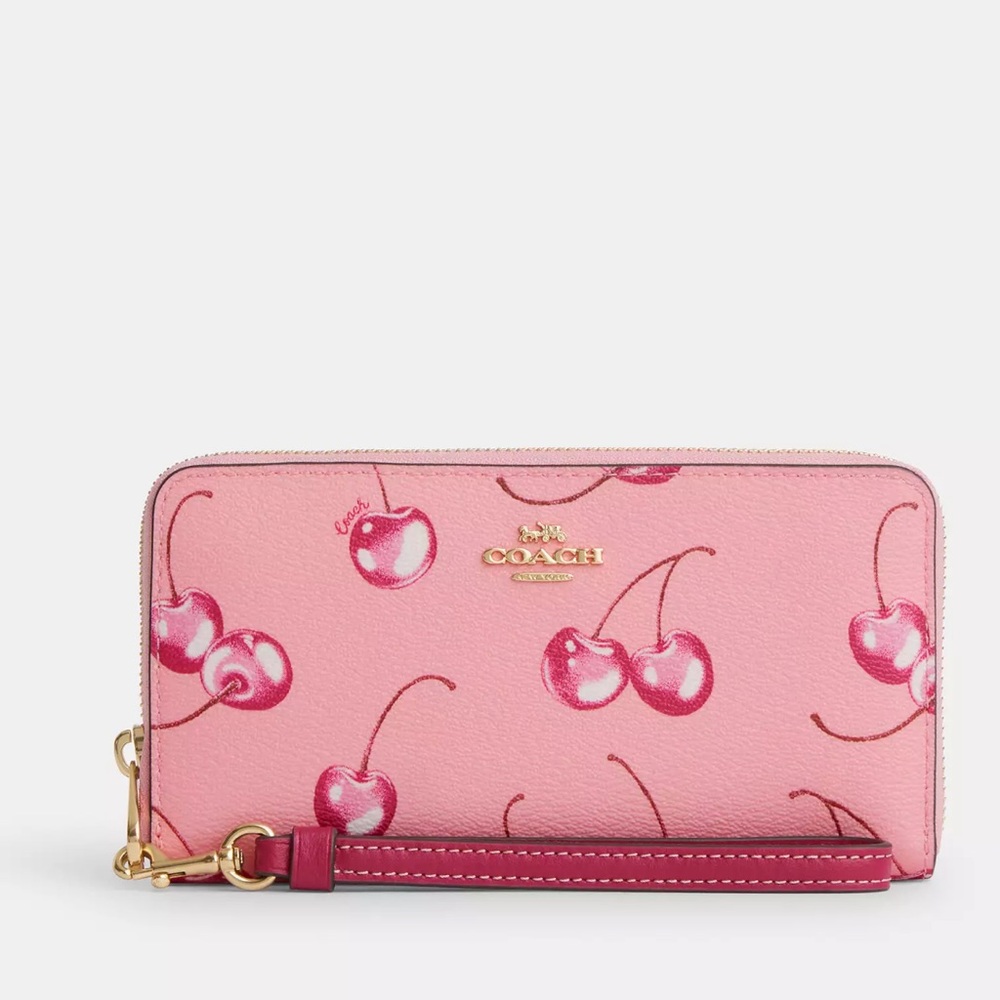 Coach Long Zip Around Wallet With Cherry Print